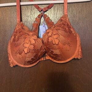 Floral Embroidered Underwire Bra in Rust